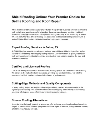 Shield Roofing Online: Your Premier Choice for Selma Roofing and Roof Repair