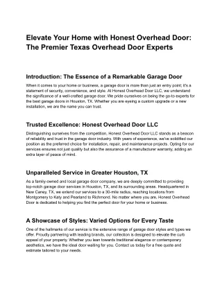 Elevate Your Home with Honest Overhead Door: The Premier Texas Overhead Door Exp