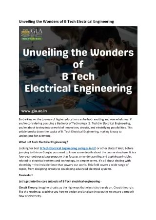 unveiling the wonders of b tech electrical