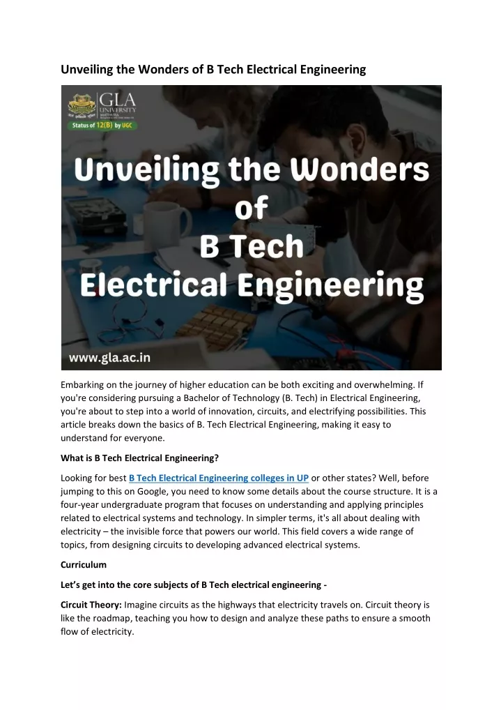 unveiling the wonders of b tech electrical