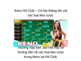 Keno Hit Club – Cơ hội thắng lớn với các loại kèo cược