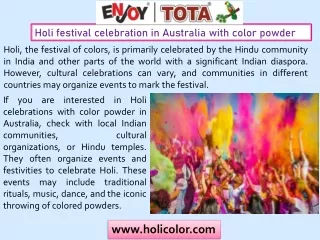 Holi festival celebration in Australia with color powder