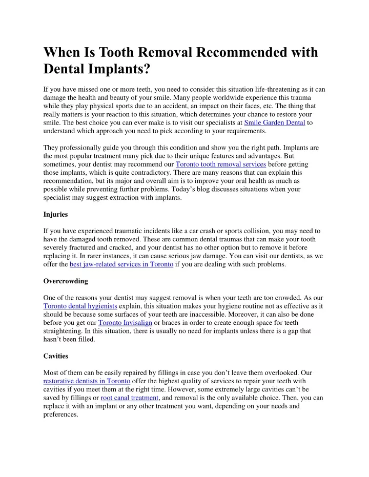 when is tooth removal recommended with dental