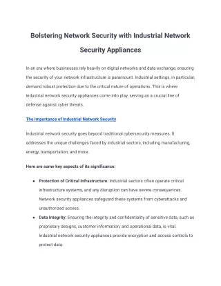 bolstering network security with industrial