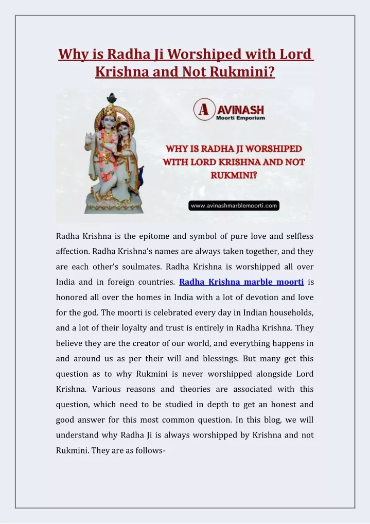 why is radha ji worshiped with lord krishna
