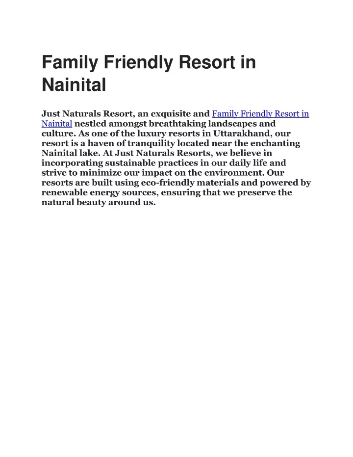 family friendly resort in nainital