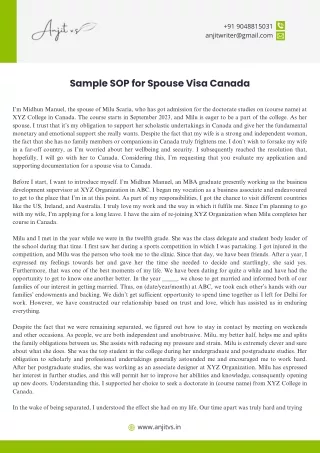 Sample SOP for Spouse Visa Canada