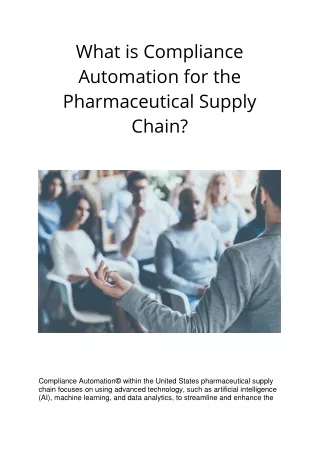 What is Compliance Automation for the Pharmaceutical Supply Chain