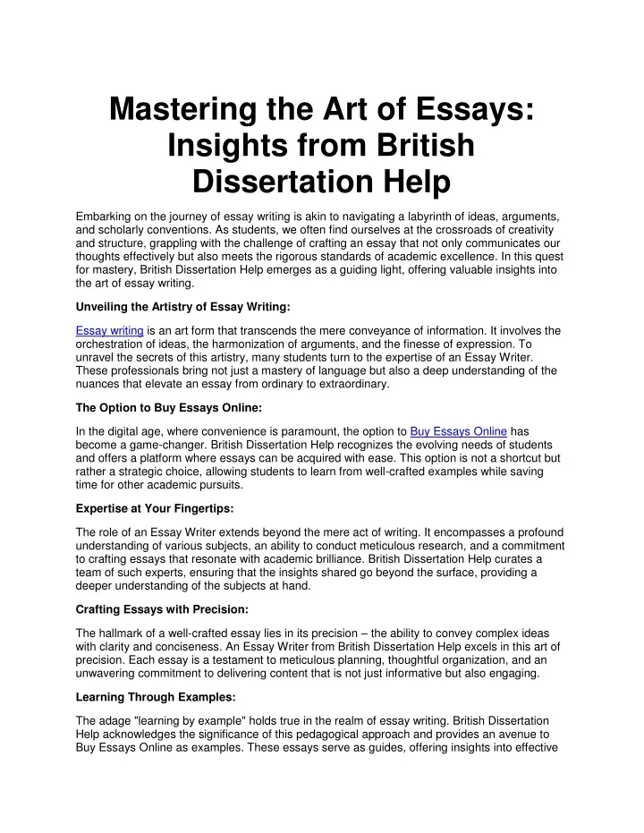 mastering the art of essays insights from british