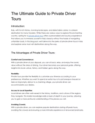 The Ultimate Guide to Private Driver Tours- Benventous Limous