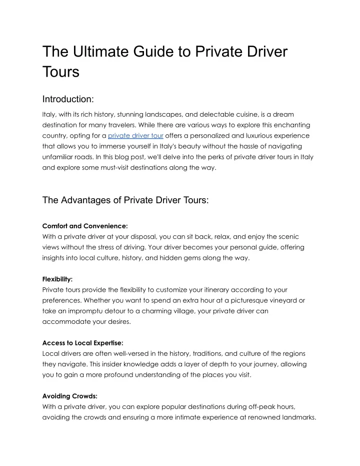 the ultimate guide to private driver tours