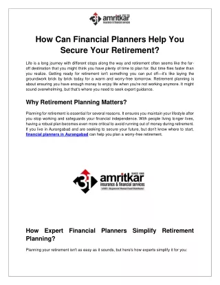 How Can Financial Planners Help You Secure Your Retirement