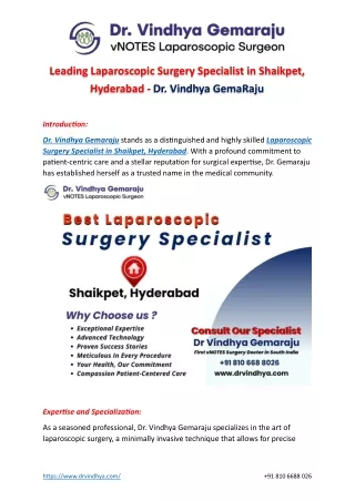 Best Laparoscopic Surgery Specialist in Shaikpet, Hyderabad