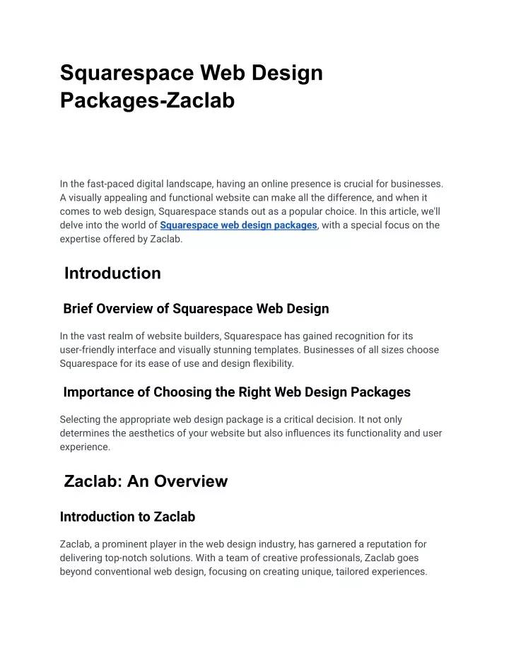 squarespace web design packages zaclab