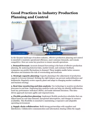 good practices in industry production planning