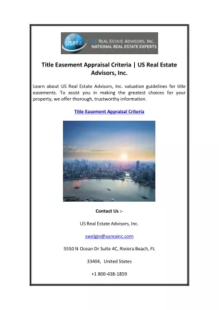Title Easement Appraisal Criteria | US Real Estate Advisors, Inc.
