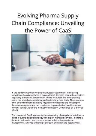 Evolving Pharma Supply Chain Compliance Unveiling the Power of CaaS