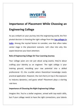 Importance of Placement While Choosing an Engineering College