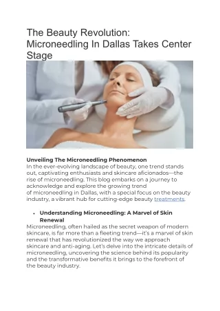 The Beauty Revolution Microneedling In Dallas Takes Center Stage
