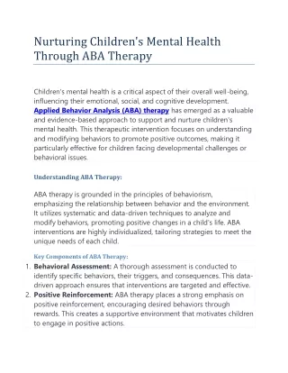 Nurturing Children's Mental Health Through ABA Therapy