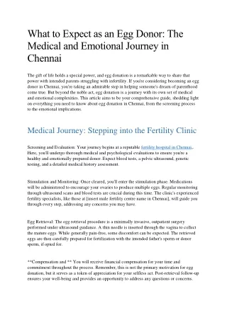 What to Expect as an Egg Donor The Medical and Emotional Journey in Chennai