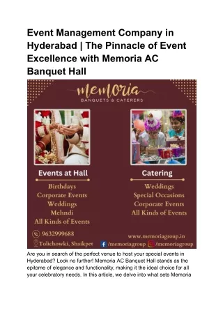 Event Management Company in Hyderabad _ Memoria AC Banquet Hall