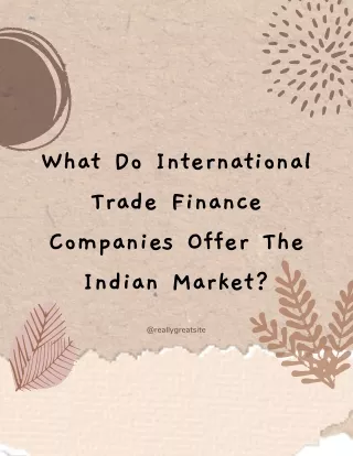 What Services Do International Trade Finance Companies Provide To The Indian Mar