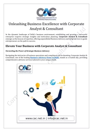Unleashing Business Excellence with Corporate Analyst & Consultant