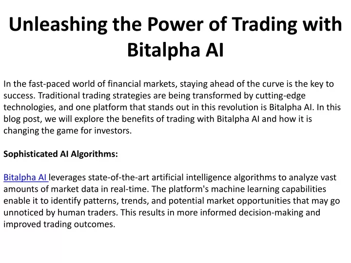 unleashing the power of trading with bitalpha ai