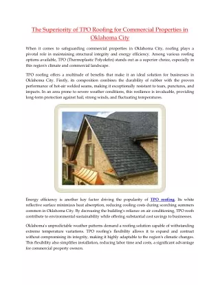 The Superiority of TPO Roofing for Commercial Properties in Oklahoma City