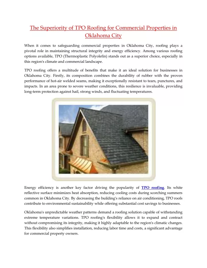 the superiority of tpo roofing for commercial