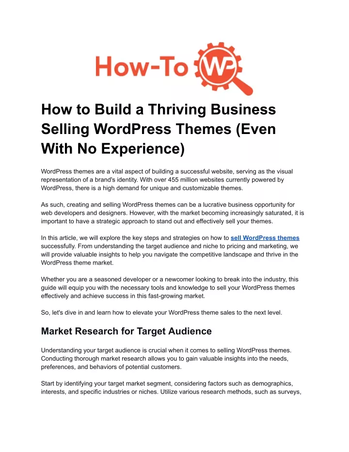 how to build a thriving business selling