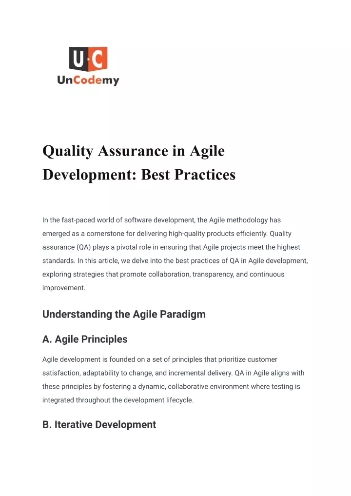 quality assurance in agile development best