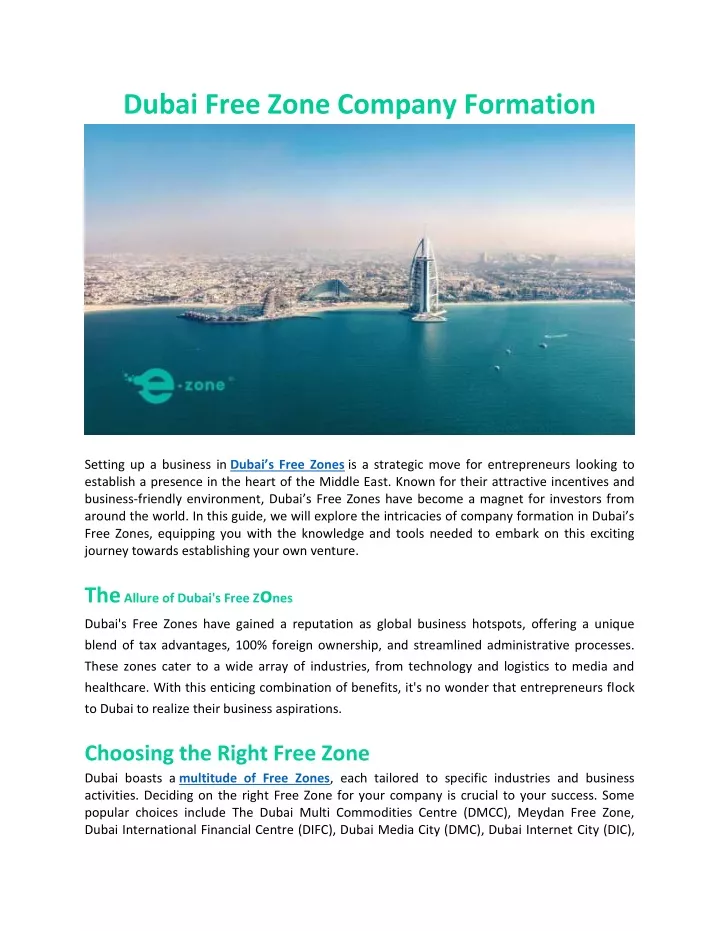 dubai free zone company formation