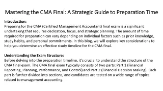 Mastering the CMA Final A Strategic Guide to Preparation Time