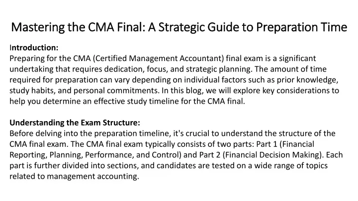 mastering the cma final a strategic guide