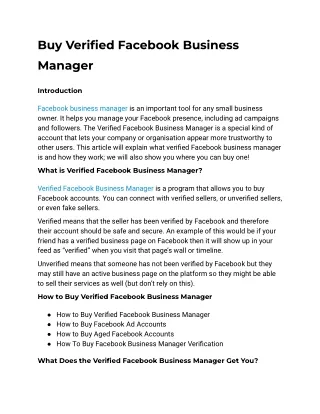 Buy Verified Facebook Business Manager -buysmmit usa