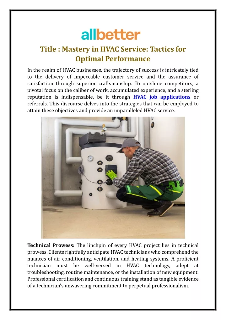 title mastery in hvac service tactics for optimal