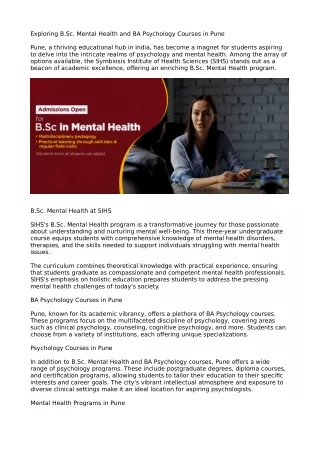 SIHS mental health program Blog
