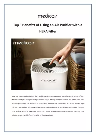 Top 5 Benefits of Using an Air Purifier with a HEPA Filter