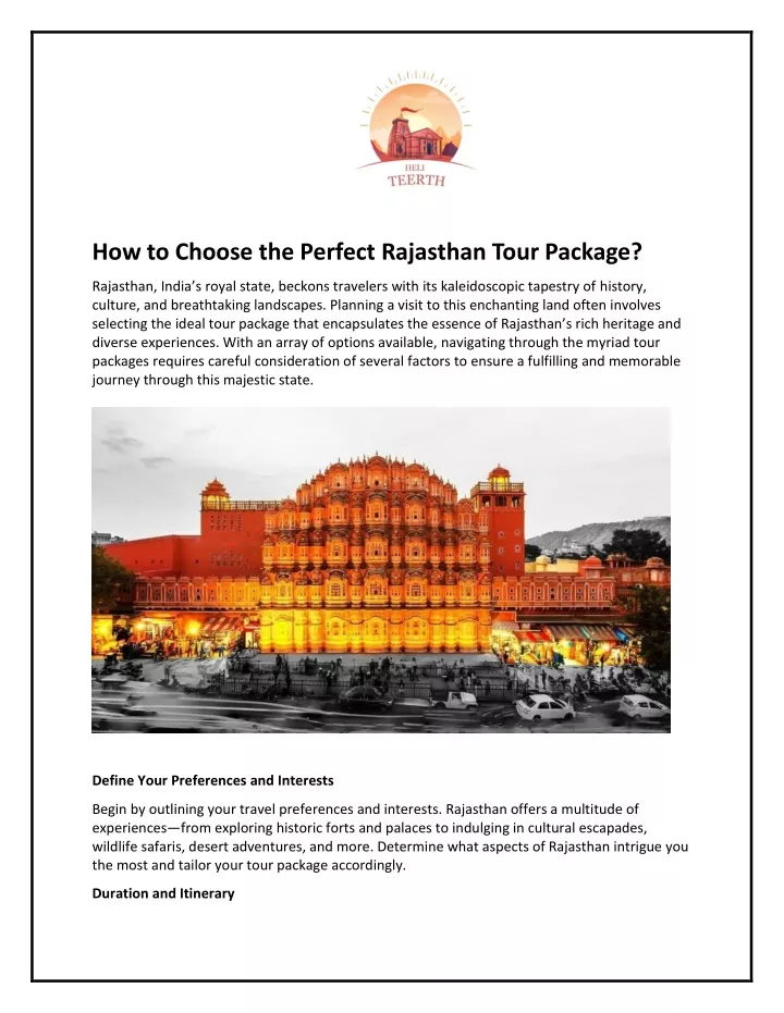 how to choose the perfect rajasthan tour package