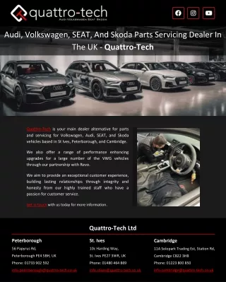 Audi, Volkswagen, SEAT And Skoda Parts Servicing Dealer In The UK - Quattro-Tech