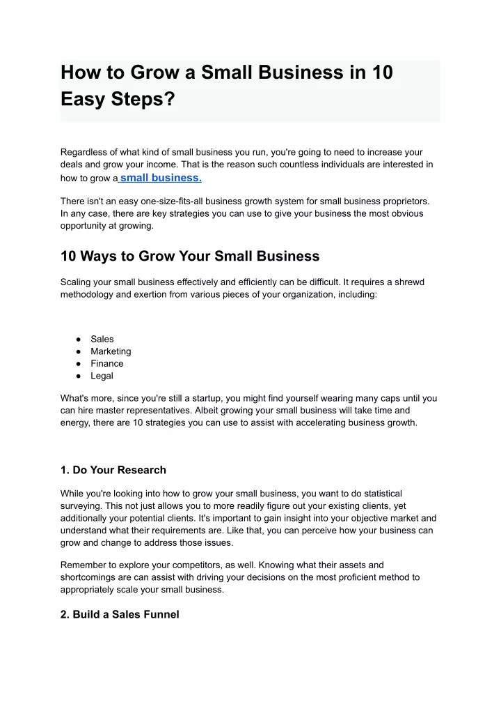 how to grow a small business in 10 easy steps