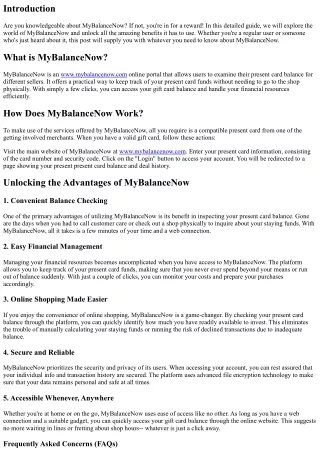Opening the Advantages of MyBalanceNow: Whatever You Required to Know