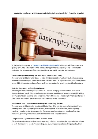 Navigating Insolvency and Bankruptcy in India: Edictum Law & Co's Expertise Unve