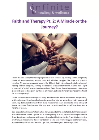 Faith and Therapy Pt. 2: A Miracle or the Journey?