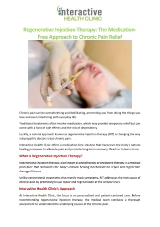 Regenerative Injection Therapy: The Medication-Free Approach to Chronic Pain Rel