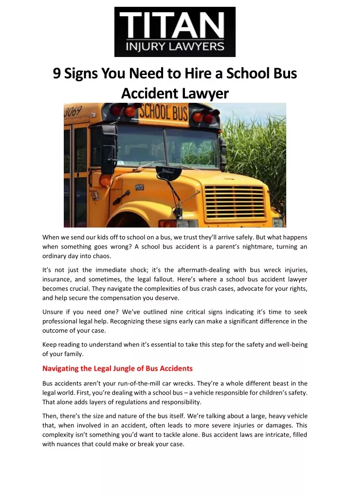 9 signs you need to hire a school bus accident