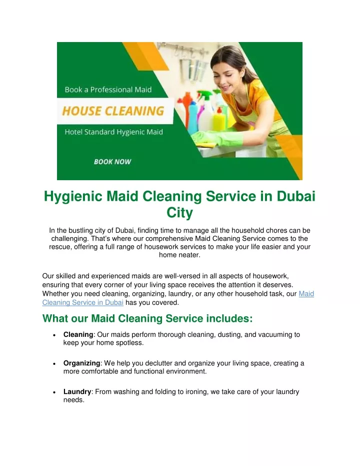 hygienic maid cleaning service in dubai city