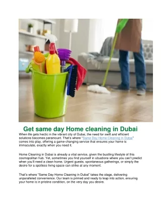 Get same day Home cleaning in Dubai